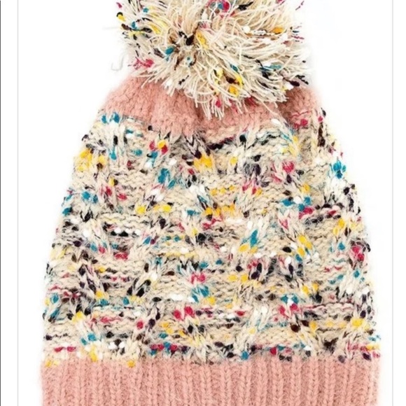 Confetti Beanie | Hat with Pom Pom | White | Pink | Multi-color - Picture 8 of 9